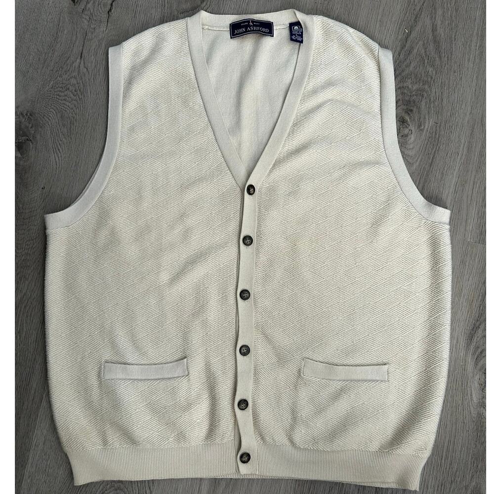 Vintage Preppy Sweater Vest, Cotton, Button Front, Classic, Heritage, Grandpa, L